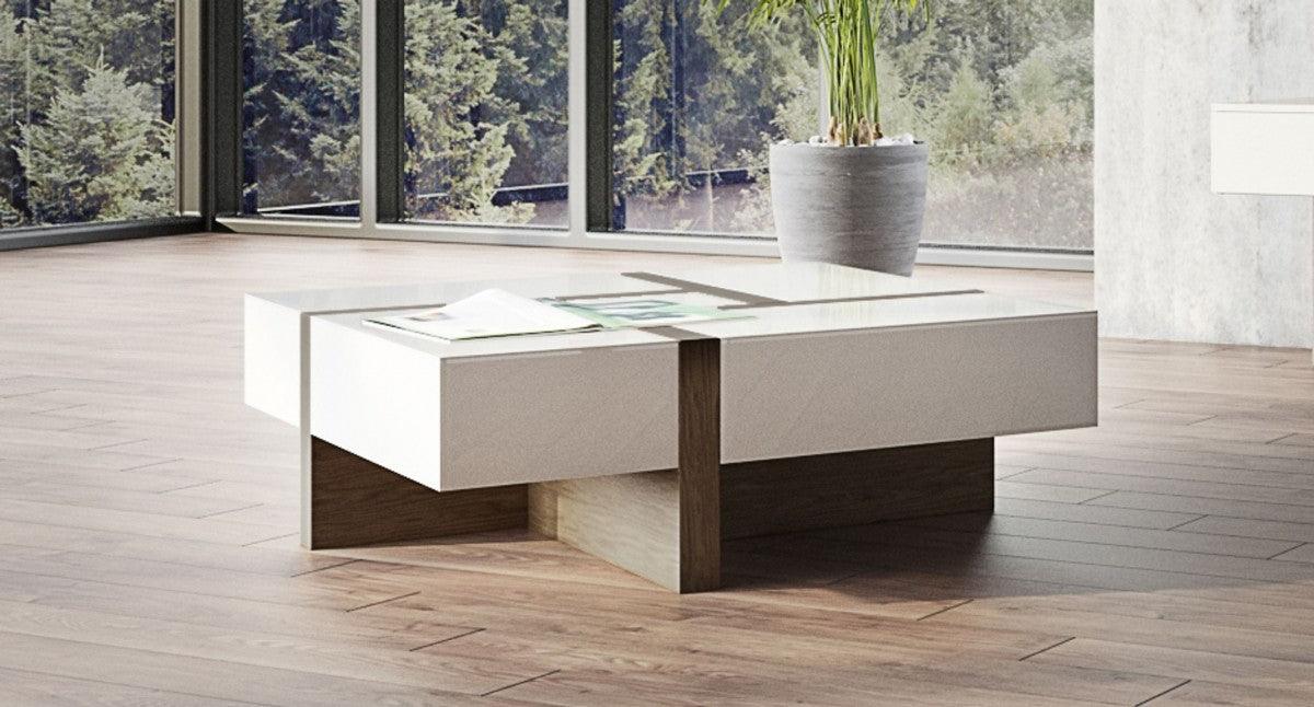 Vig Furniture - Modrest Makai Modern White & Walnut Square Coffee Table - Vgbble624E-Whtwal