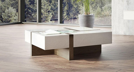 Modrest Makai Modern White & Walnut Square Coffee Table Vgbble624E-Whtwal
