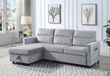 Ruby Light Gray Velvet Reversible Sleeper Sectional Sofa with Storage Chaise and Side Pocket - Home Elegance USA