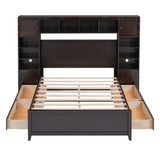 Full Size Wooden Bed With All-in-One Cabinet and Shelf, Espresso - Home Elegance USA