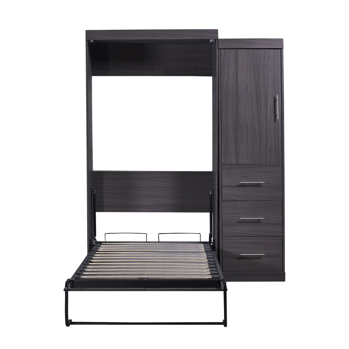 Twin Size Murphy Bed with Wardrobe and Drawers, Storage Bed, can be Folded into a Cabinet, Gray - Home Elegance USA