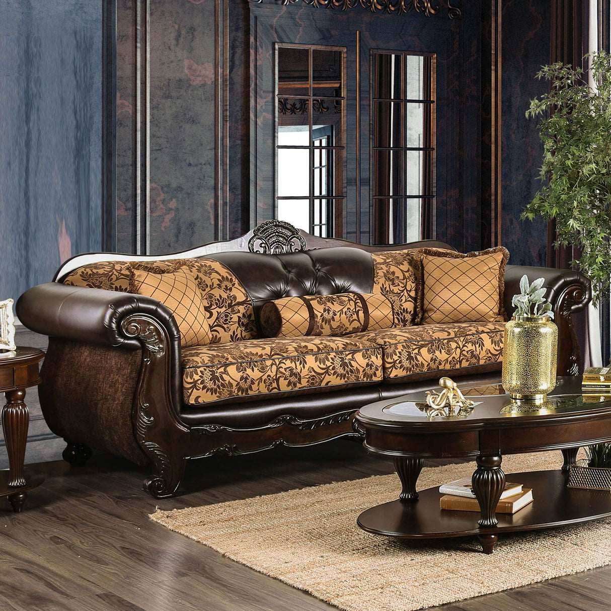 Quirino - Sofa & Loveseat - Tan / Dark Brown - Home Elegance USA