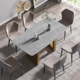 63"Modern artificial stone gray curved golden metal leg dining table -6 people - Home Elegance USA