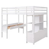 Full Size Loft Bed with Built-in Desk with Two Drawers, and Storage Shelves and Drawers,White - Home Elegance USA