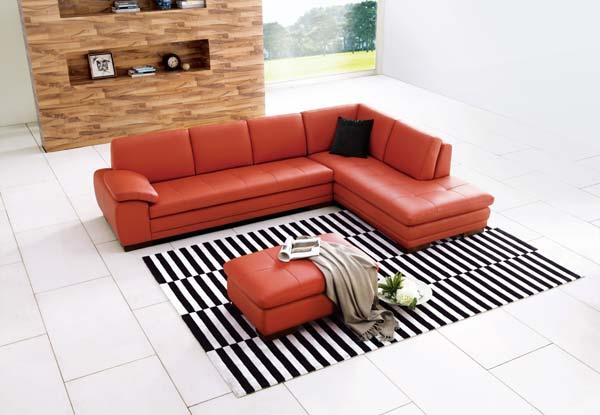 J&M Furniture - 625 Pumpkin Italian Leather Raf Sectional With Ottoman - 175443111-Rhfc-Ott-P