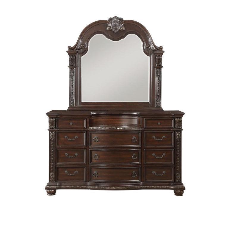 Cavalier Dark Cherry Dresser And Mirror Set 1757 - 5 - 6 | Homelegance | Home Elegance USA