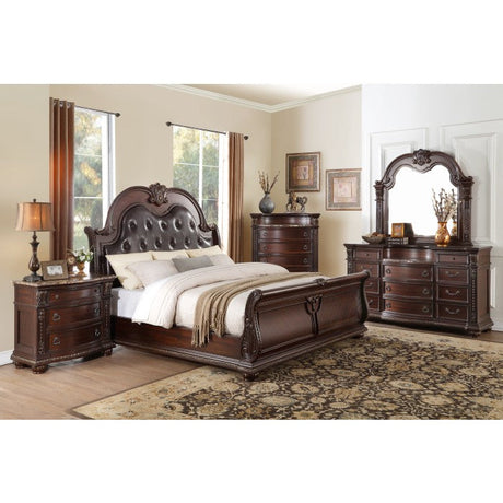 Cavalier Dark Cherry Queen Sleigh Bed 1757-1 | Homelegance