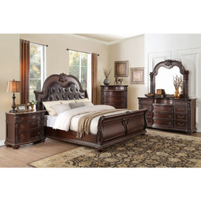 Cavalier Dark Cherry 5 Piece Queen Sleigh Bedroom Set 1757-1-9 | Homelegance