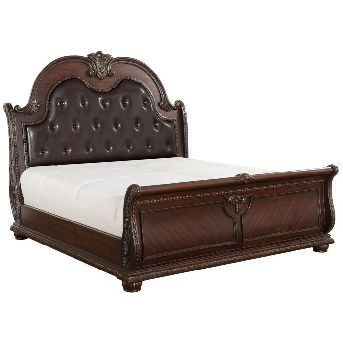 Homelegance - Cavalier Dark Cherry 5 Piece Queen Sleigh Bedroom Set - 1757-1-9