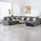 Nolan Gray Linen Fabric 6Pc Reversible Chaise Sectional Sofa with Pillows and Interchangeable Legs - Home Elegance USA