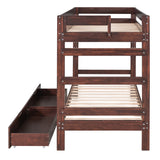 Twin over Twin Wood Bunk Bed with 2 Drawers, Espresso - Home Elegance USA