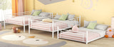 Full-Full-Full Metal  Triple Bed  with Built-in Ladder, Divided into Three Separate Beds,White - Home Elegance USA