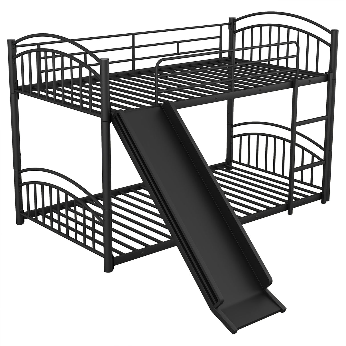 Twin Over Twin Metal Bunk Bed With Slide,Kids House Bed Black - Home Elegance USA