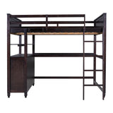 Full size Loft Bed with Drawers and Desk, Wooden Loft Bed with Shelves - Espresso(OLD SKU:LT000529AAP) Home Elegance USA