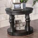 Transitional Solid wood End Table Antique Gray Color Turned Support Legs Sofa Side Table w Open Shelf - Home Elegance USA