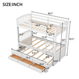 Twin over Twin Wood Bunk Bed with Trundle and Drawers,White - Home Elegance USA