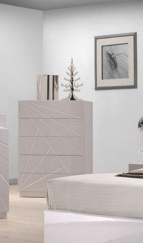 Florence White & Light Grey Lacquer 3 Piece Eastern King Platform Bedroom Set - 17852-K-3Set | J&M