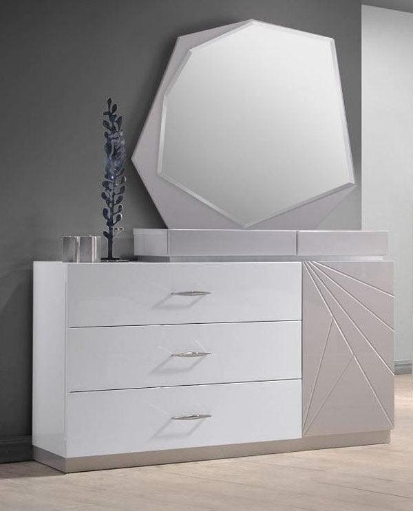 J&M Furniture - Florence White & Light Grey Lacquer 3 Piece Eastern King Platform Bedroom Set - 17852-K-3Set
