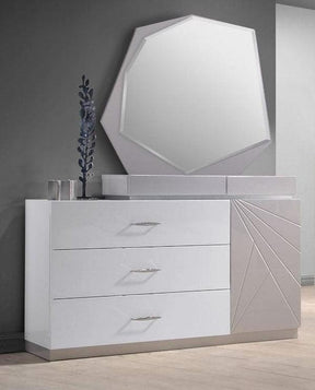 Florence White & Light Grey Lacquer Dresser & Mirror - 17852-Dm | J&M
