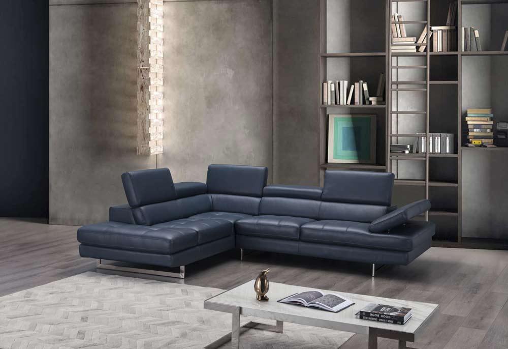 A761 Italian Leather Sectional Blue In Left Hand Facing - 178553 - Lhfc | J&M | Home Elegance USA