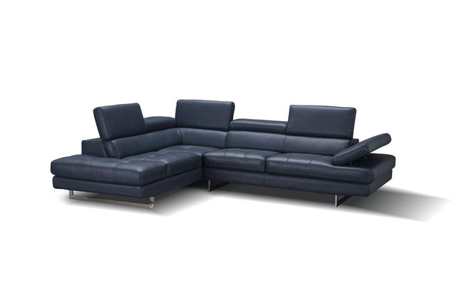 J&M Furniture - A761 Italian Leather Sectional Blue In Left Hand Facing - 178553-Lhfc