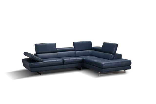 J&M Furniture - A761 Italian Leather Sectional Blue In Right Hand Facing - 178553-Rhfc