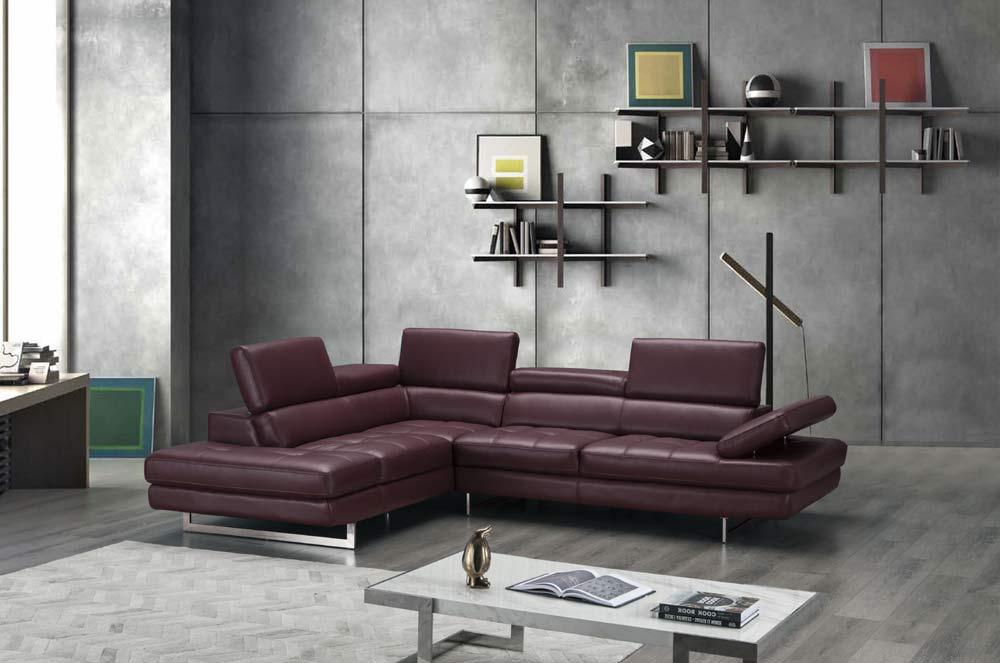 A761 Italian Leather Sectional Maroon In Left Hand Facing - 178556 - Lhfc | J&M | Home Elegance USA