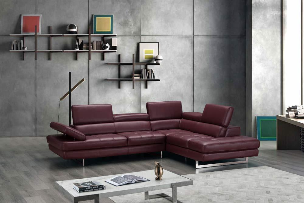 J&M Furniture - A761 Italian Leather Sectional Maroon In Right Hand Facing - 178556-Rhfc