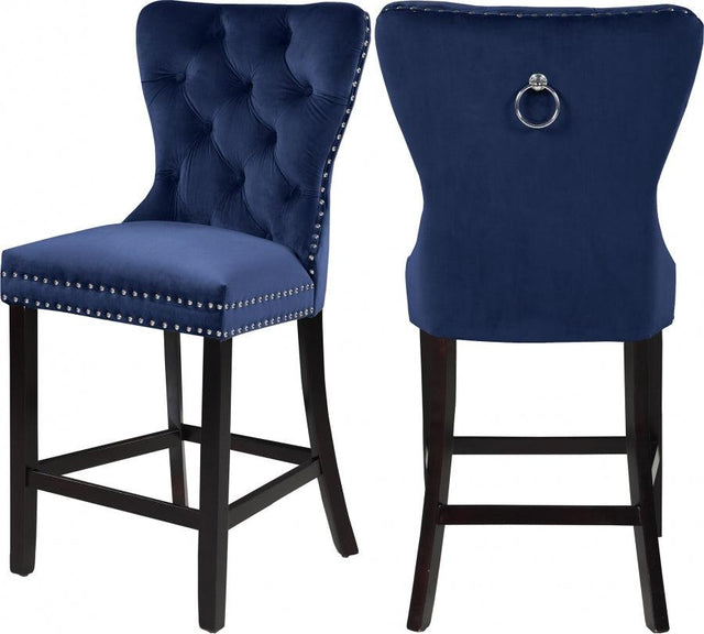 Meridian Furniture - Nikki Velvet Counter Stool In Navy (Set Of 2) - 741Navy-C