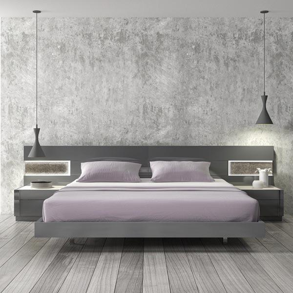 Braga Natural Grey Lacquer 4 Piece Eastern King Platform Bedroom Set - 178671 - K - 4Set | J&M | Home Elegance USA