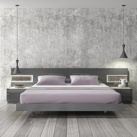 Braga Natural Grey Lacquer 4 Piece Eastern King Platform Bedroom Set - 178671-K-4Set | J&M