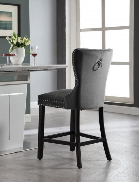 Meridian Furniture - Nikki Velvet Counter Stool In Grey (Set Of 2) - 741Grey-C