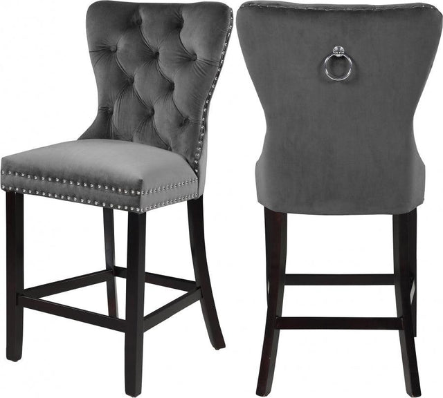 Meridian Furniture - Nikki Velvet Counter Stool In Grey (Set Of 2) - 741Grey-C