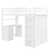 Twin size Loft Bed with Drawers,Desk,and Wardrobe-White - Home Elegance USA