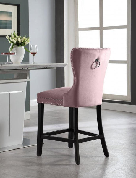 Meridian Furniture - Nikki Velvet Counter Stool In Pink (Set Of 2) - 741Pink-C