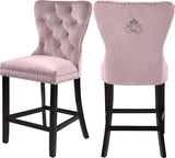 Meridian Furniture - Nikki Velvet Counter Stool In Pink (Set Of 2) - 741Pink-C