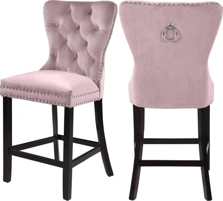 Meridian Furniture - Nikki Velvet Counter Stool In Pink (Set Of 2) - 741Pink-C