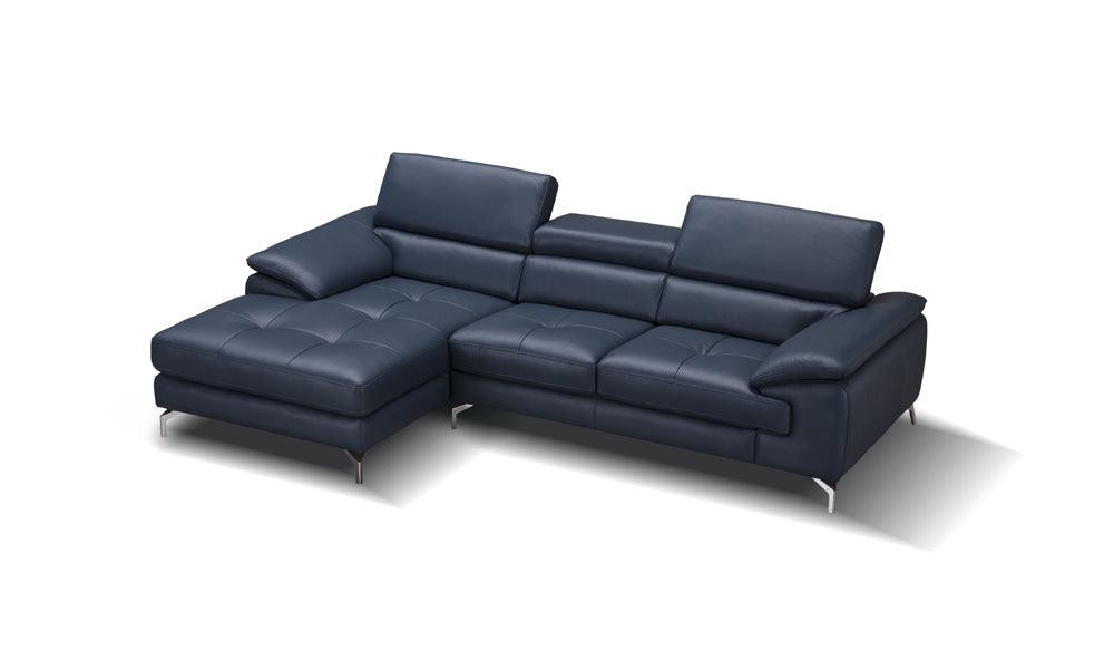 A973B Italian Leather Mini Sectional Left Facing Chaise In Blue - 179065 - Lhfc | J&M | Home Elegance USA