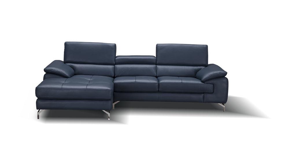 A973B Italian Leather Mini Sectional Left Facing Chaise In Blue - 179065 - Lhfc | J&M | Home Elegance USA