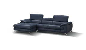 A973B Italian Leather Mini Sectional Left Facing Chaise In Blue - 179065-Lhfc | J&M