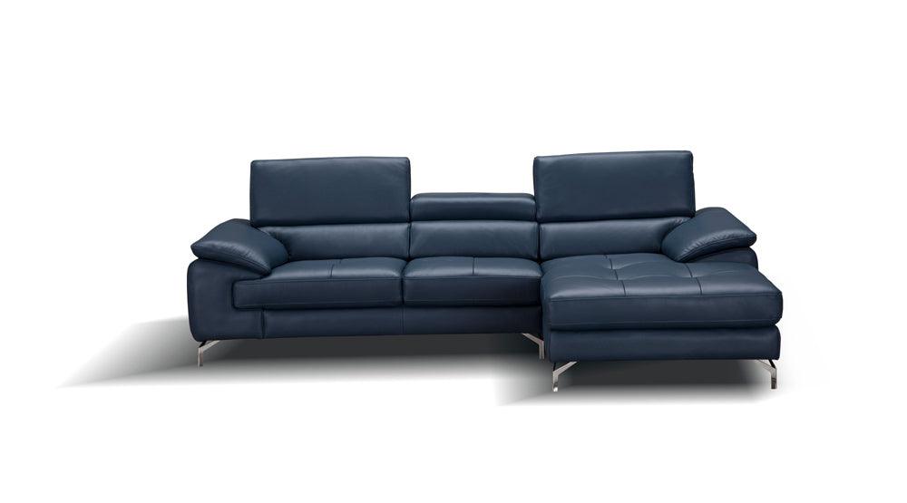 A973B Italian Leather Mini Sectional Right Facing Chaise In Blue - 179065 - Rhfc | J&M | Home Elegance USA