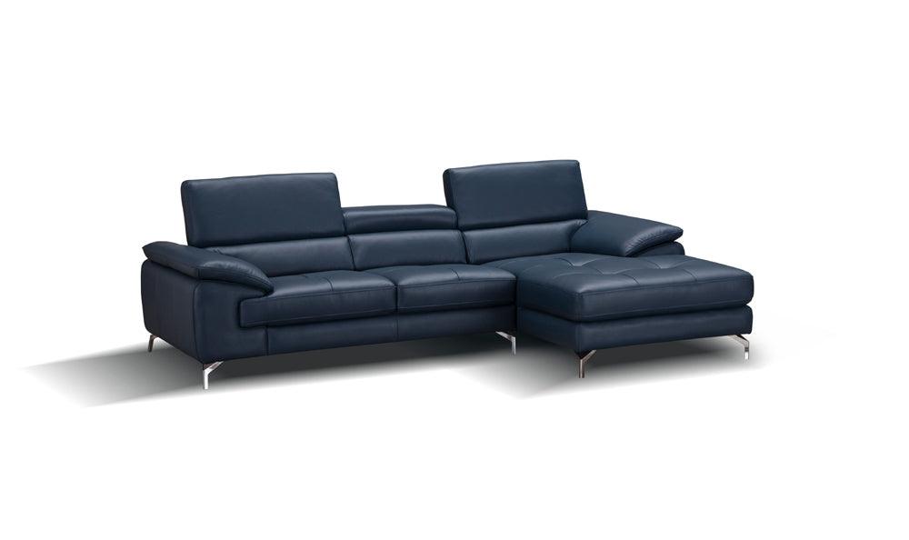 A973B Italian Leather Mini Sectional Right Facing Chaise In Blue - 179065 - Rhfc | J&M | Home Elegance USA