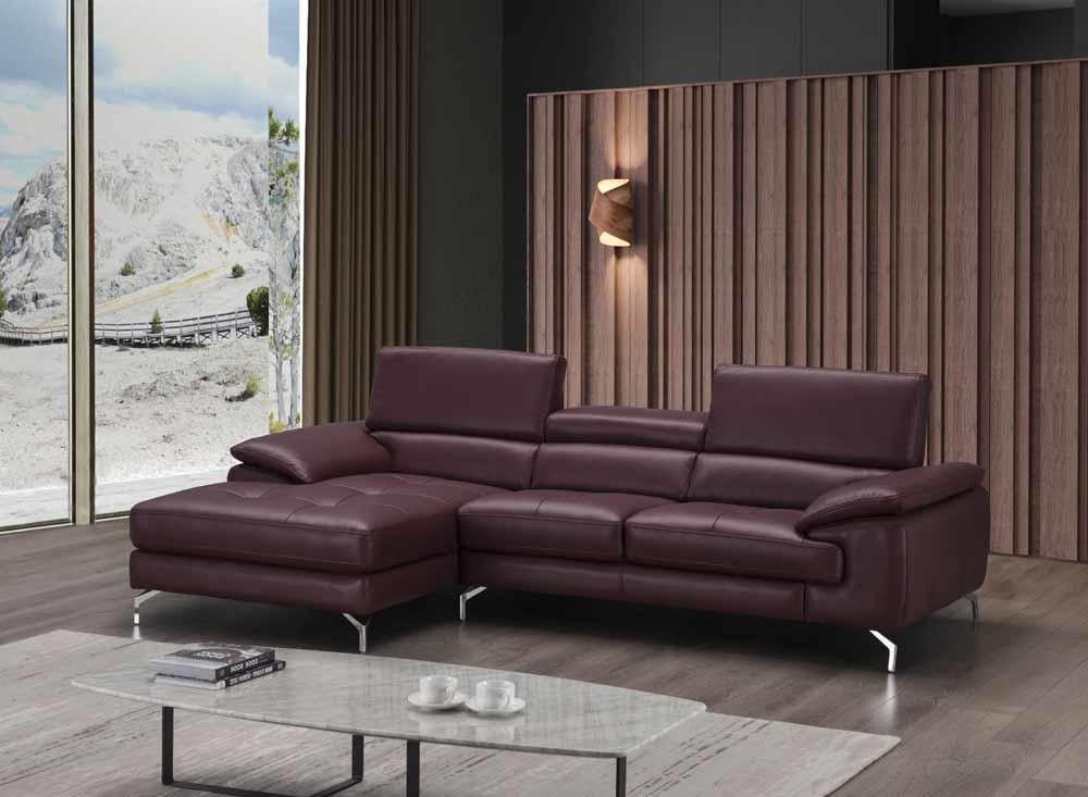 A973B Italian Leather Mini Sectional Left Facing Chaise In Maroon - 179066 - Lhfc | J&M | Home Elegance USA