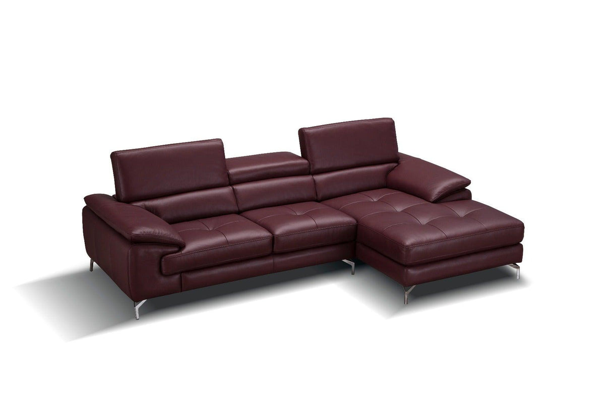 A973B Italian Leather Mini Sectional Right Facing Chaise In Maroon - 179066 - Rhfc | J&M | Home Elegance USA