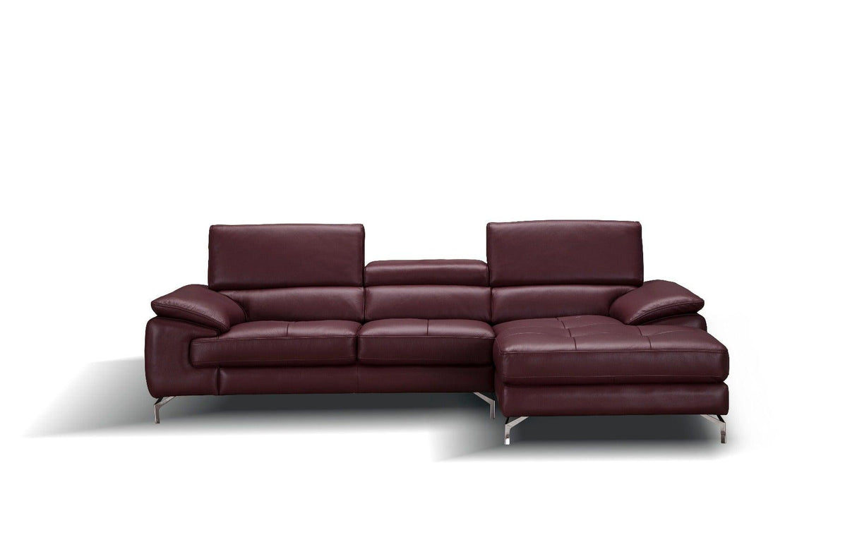 A973B Italian Leather Mini Sectional Right Facing Chaise In Maroon - 179066 - Rhfc | J&M | Home Elegance USA