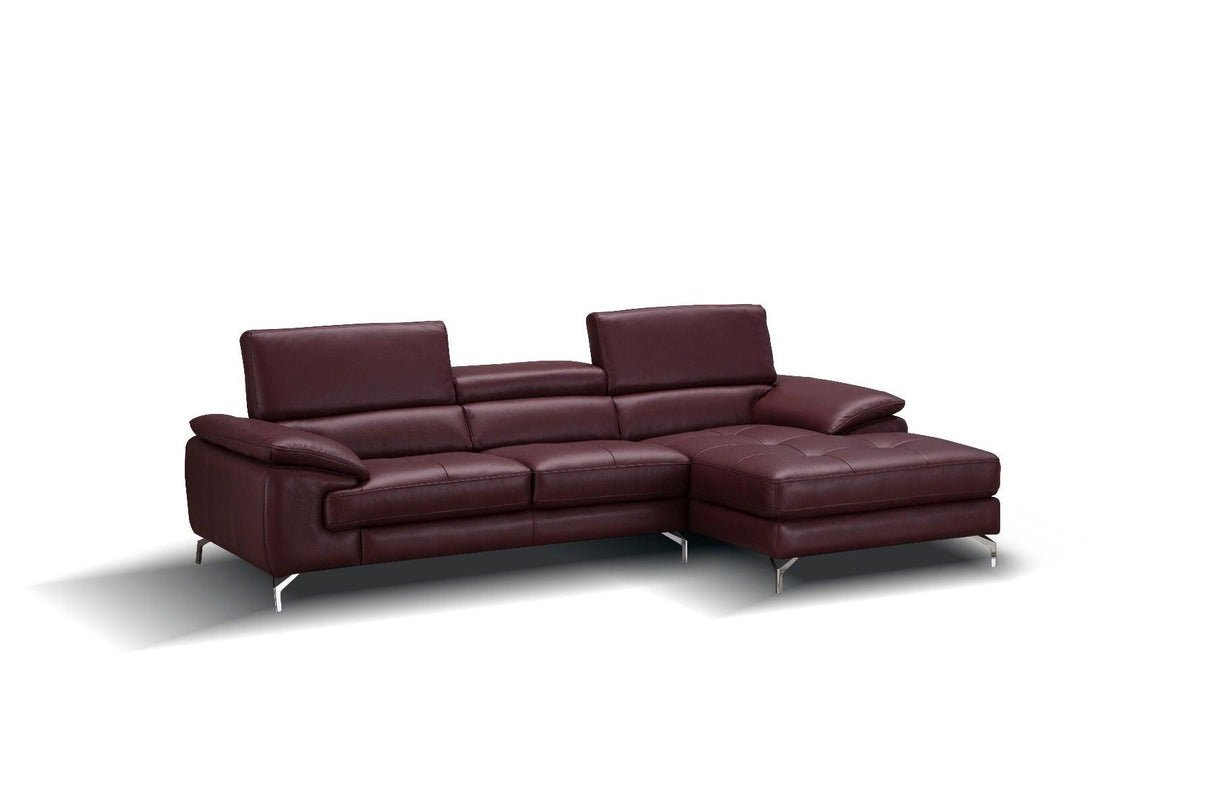 A973B Italian Leather Mini Sectional Right Facing Chaise In Maroon - 179066 - Rhfc | J&M | Home Elegance USA