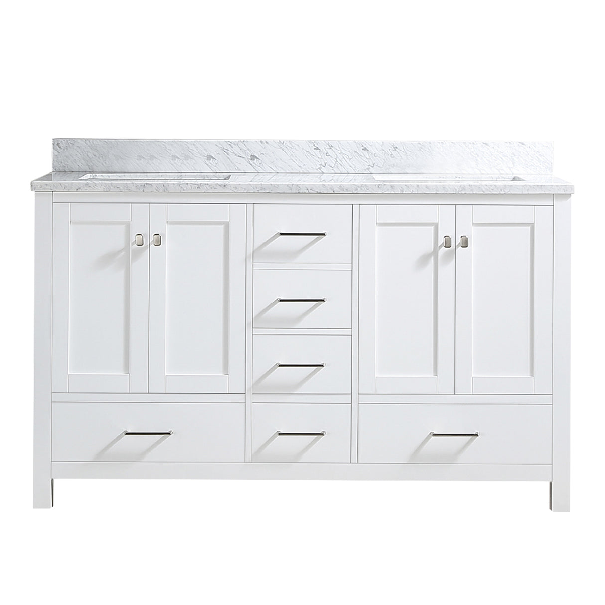 Bathroom Vanity set 60 inches Double sink, Carrara White Marble Countertop Without Mirror