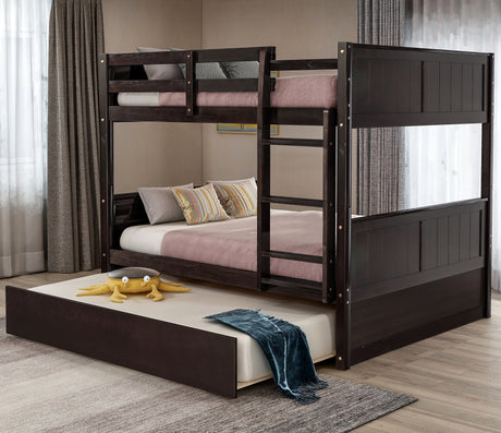 Full Over Full Bunk Bed with Twin Size Trundle, Espresso (old sku: LP000250AAP ) - Home Elegance USA