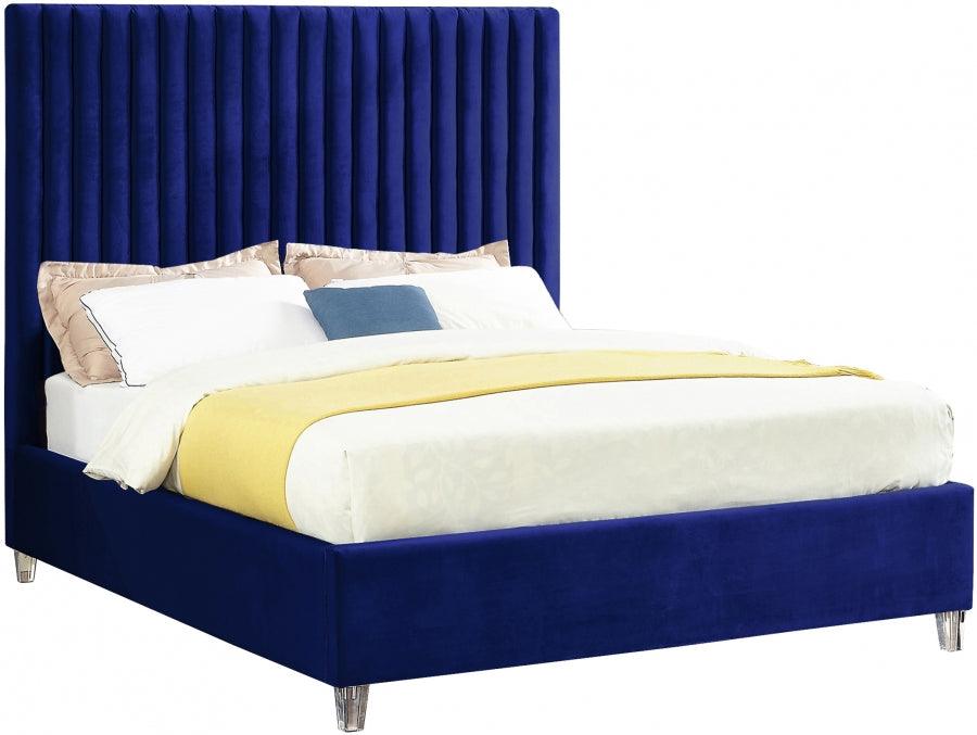 Meridian Furniture - Candace Velvet Queen Bed In Navy - Candacenavy-Q