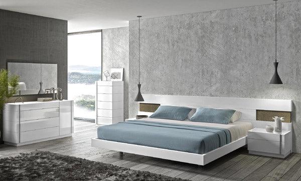 Amora Natural White Lacquer 5 Piece Eastern King Platform Bedroom Set - 17869 - K - 5Set | J&M | Home Elegance USA